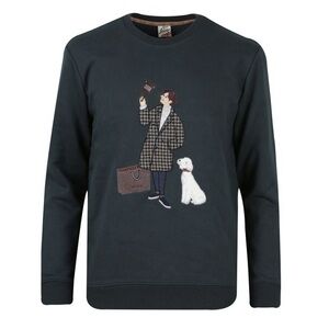 Oliver in London charcoal Graphic Crewneck Sweater Dog Illustration Cozy Casual